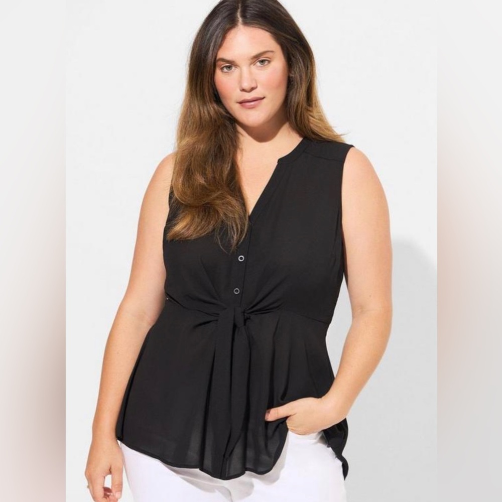 Torrid Peplum Georgette Button-Front Tie-Front Blouse Women’s Size 6X Black